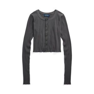 Polo Ralph Lauren Ribbed Button-Front Cropped Top - Charcoal Grey
